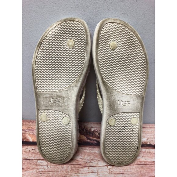 UGG Cream Pink Lined Fuzzy Shearling Flip Flops Sandals Womens 8 (8m44) - Picture 7 of 10